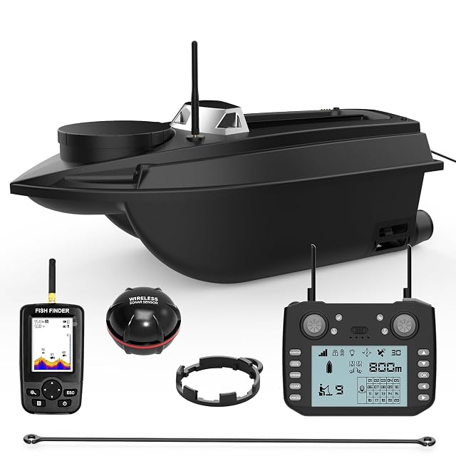 Barco cebador GPS LOKEEVAN V030 con dos motores y mando con LCD