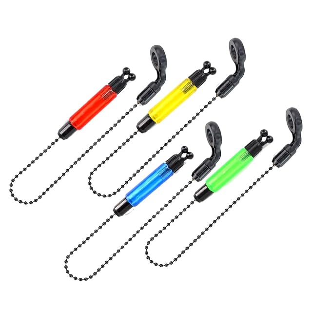 Cuatro swingers de pesca de carpa Hirisi Tackle en rojo, azul, amarillo y verde