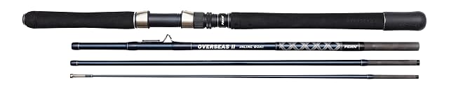 Caña Penn Overseas II Inline Boat de cuatro tramos con tubo de viaje Cordura