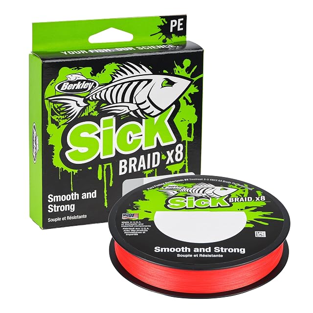 Línea trenzada de pesca Berkley Sick Braid roja PE de ocho hebras