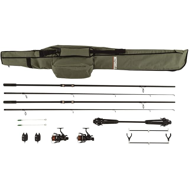 Equipo de carpa Mitchell GT Pro con dos cañas, dos carretes, detectores y rod pod