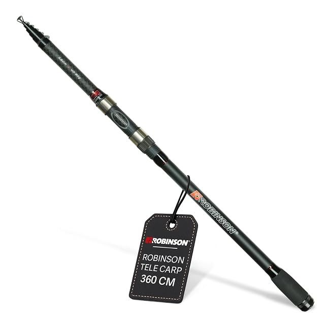 Caña de carpa telescópica Robinson Stinger X-Cross recogida y desplegada