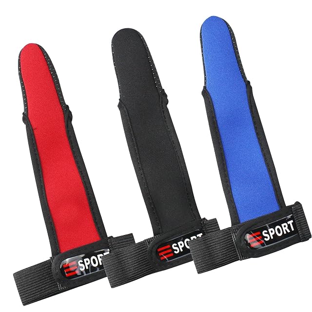 Tres dediles de pesca oupados en rojo, negro y azul
