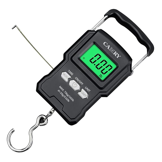 Báscula digital CAMRY negra de equipaje y pesca con gancho y cinta