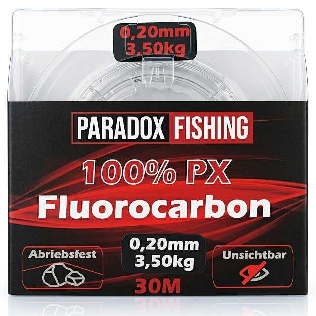 Línea de bajo de fluorocarbono Paradox Fishing 100 % PX, 30 m, 0,20 mm