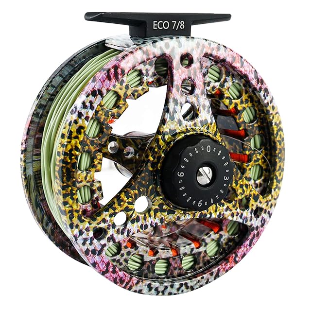 Carrete de mosca MAXIMUMCATCH ECO en acabado arcoíris, talla 5/6