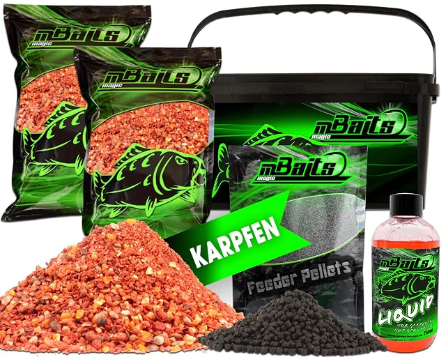 Juego de cebo de fondo para carpa Angel-Berger Magic Baits con cubo y líquido