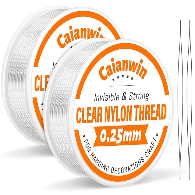Caianwin dos rollos de hilo de nailon transparente de 0,25 mm con agujas de abalorios