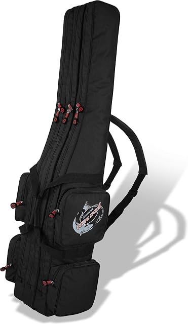 Funda de cañas negra normani con tres compartimentos interiores, 150 cm