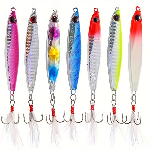 WUWYOUWL siete jigs de metal de 30 g con vestidura de plumas