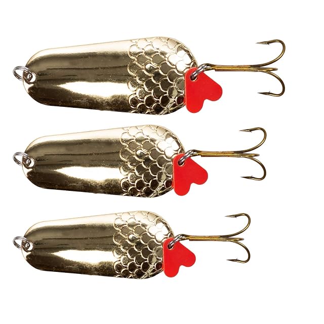 Juego de tres cucharillas para lucio Zite Fishing con banderolas atrayentes rojas
