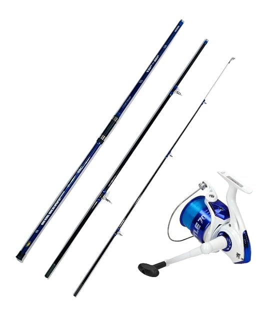 Caña de surfcasting A&M Blue Ocean con carrete de mar Beach Battle 70