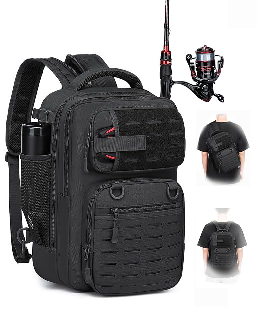 Mochila de pesca BlesMaller de 25 litros con portacañas y MOLLE
