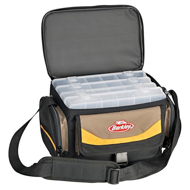 Bolsa de material Berkley System Bag en rojo, gris y negro con cuatro cajas