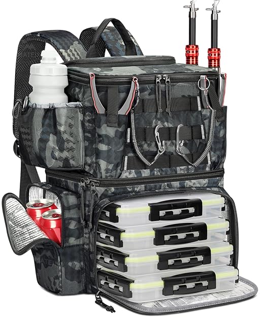 Mochila de pesca impermeable MATEIN con cajas de material y portacañas